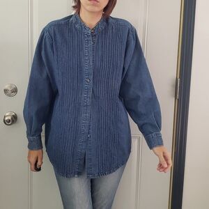 90s Denim Pleated Button‎ Down Shirt